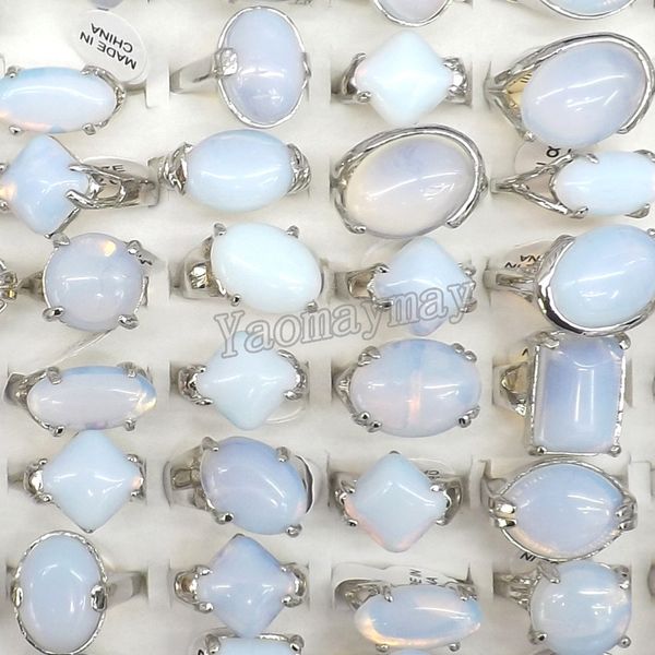 Klasik orta boy beyaz opal taş halkalar Bague 50pcs/lot karışık toptan oval, kare, daire, vb.