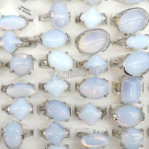 Klasik orta boy beyaz opal taş halkalar Bague 50pcs/lot karışık toptan oval, kare, daire, vb.