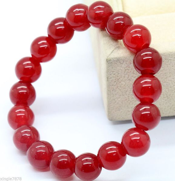 

natural 8mm red ruby jade gemstone round beads bracelet 7.5'', Black