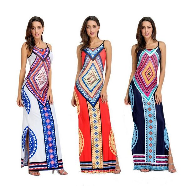 

gift explosive new national customs slim printed harness dress lx029, Black;gray