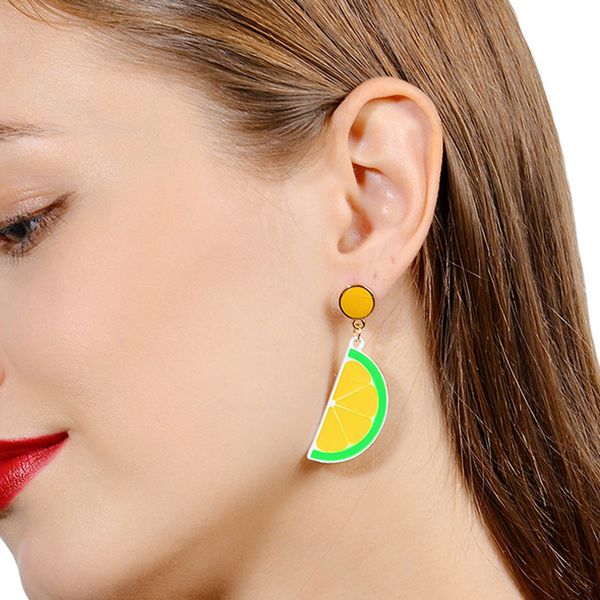 

rock trendy night club ear jewelry creative fruits lemon charm dangle earrings for women party accessories lady gifts, Golden