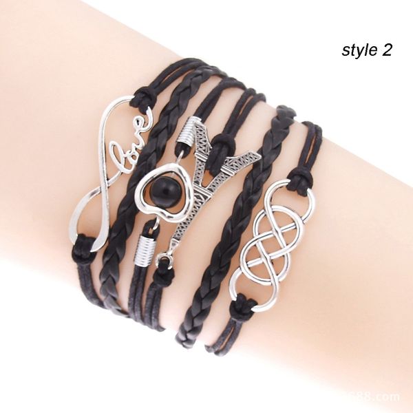 

black friday thanksgiving iron tower 8 letter love shape handcraft diy multilayer weaving leather infinity bracelet, Golden;silver