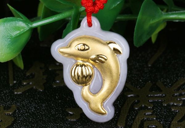 

dolphins gold inlaid jade jade pendant charm necklace pendant, Silver