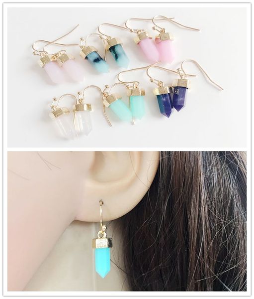 

fashion resin geometry polygon hexagonal prism point healing chakra dangle earrings for women jewelry, Silver