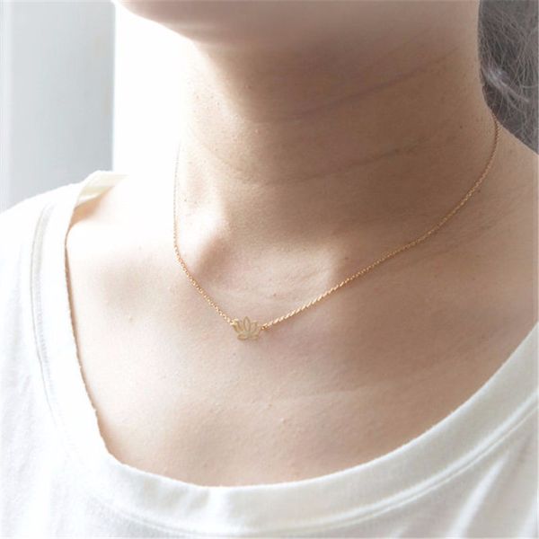 

fashion plant lotus necklace tiny lotus flower lotus necklace pendants jewelry for lady women, Silver