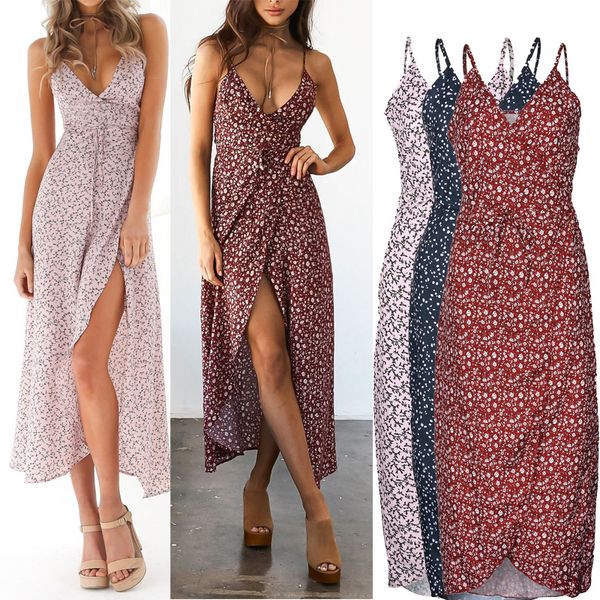 

Casual Sexy Bohemian V-Neck Flower Floral Print Sleeveless Beach Summer Jumper Pinafore Slip Long Boho Swing Dress Sundress Dresses