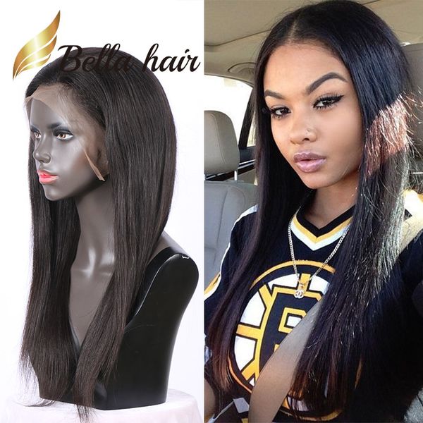 Verkauf Silky Straight Full Lace Perücken für schwarze Frauen vorgezogen 100 unverarbeitete indische menschliche Haare Frontspitze Perücke mit Baby Haar gebleichte Knoten Bella Haar Perücke Mode Mode