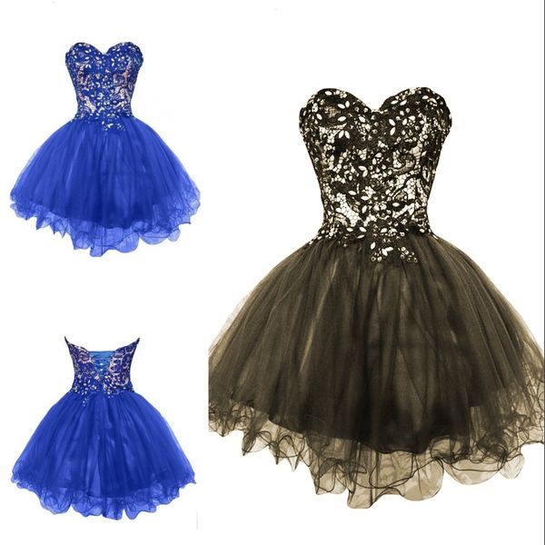 Sparkle Red Blue Homecoming Dress A-line Short Mini Tulle Abito da cocktail Sweetheart Lace-up Prom Dress con applicazioni di cristalli