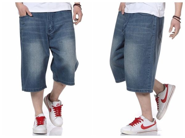 

wholesale-baggy pants summer men hip hop denim jeans shorts skate denim jeans shorts for men plus size 30-46 fs4936, Blue