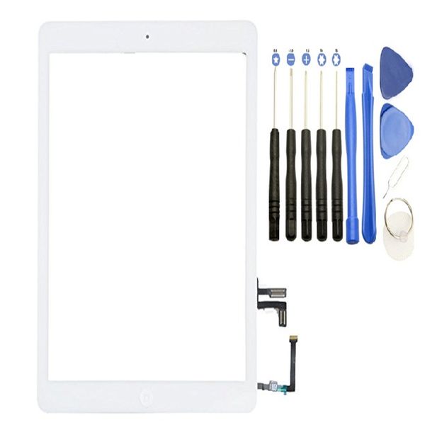 50 pcs Touch Tela de vidro digitador de painel com botões conjunto adesivo para ipad ar com ferramentas preto e branco