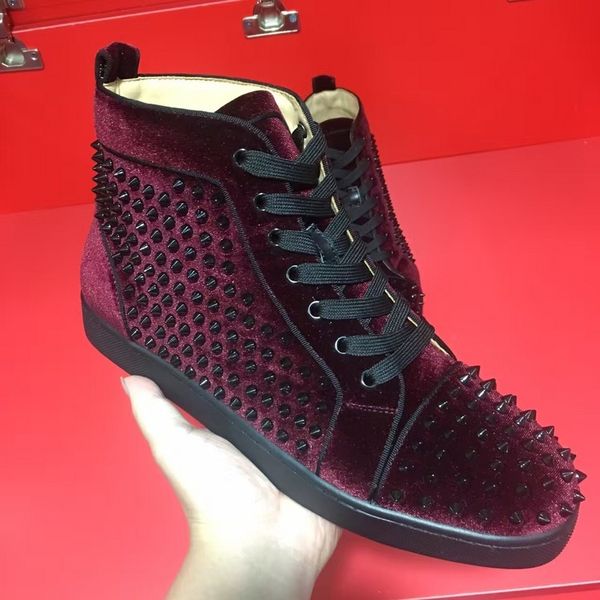 

leather luxury men sneakers,with spikes brands high bottom flat quality genuine high red lover women comfortable casual alchi, Black