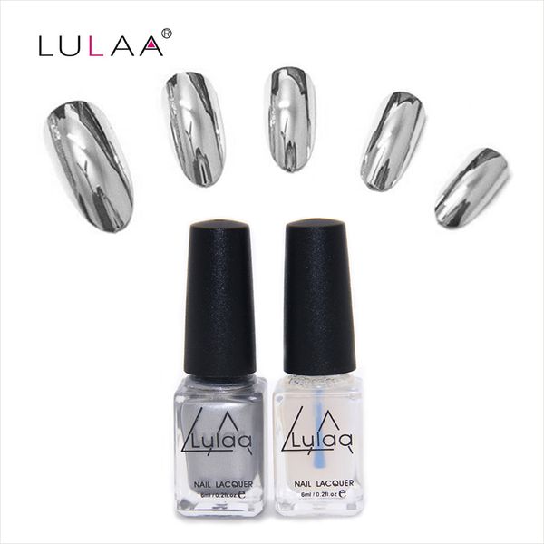 

wholesale-new product fashion 2pc/lot 6ml silver mirror effect metal nail polish varnish coat metallic nails art tips nail polish set