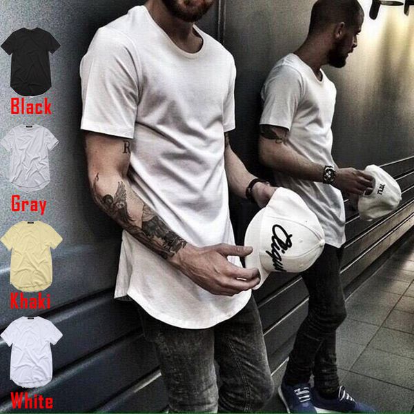 

2017 men's t shirt kanye west extended zsiibo t-shirt curved hem long line clothing tees hip hop urban blank justin bieber tx135-f, White;black