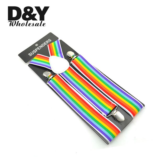 

wholesale- men's women's clip-on braces elastic suspender 3.5cm wide "rainbow" striped y-back suspenders braces gallus i, Black;white