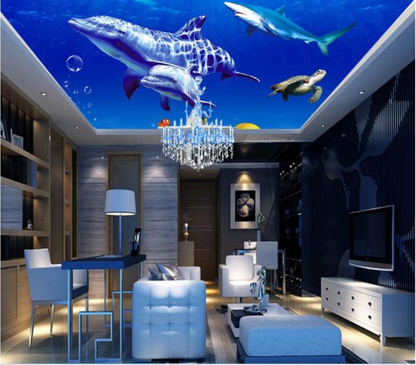 

3d ceiling murals wallpaper custom p non-woven mural 3 d wall murals wallpaper for walls 3d sea world whale turtle decoration painting