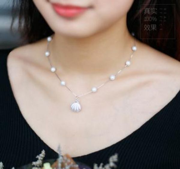 

925 silver necklace pendant female natural freshwater pearls shells diamond pendant chains chains