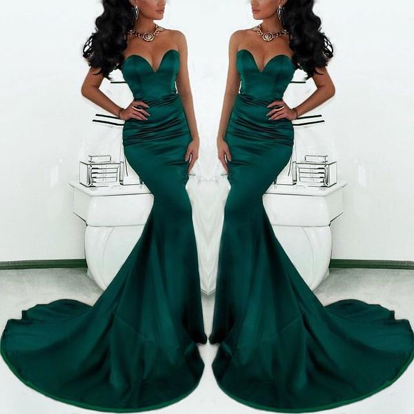 

Gorgeous Sweetheart Long Emerald Green Mermaid Evening Gowns 2017 Satin Fishtail Special Occasion Prom Dresses For Women