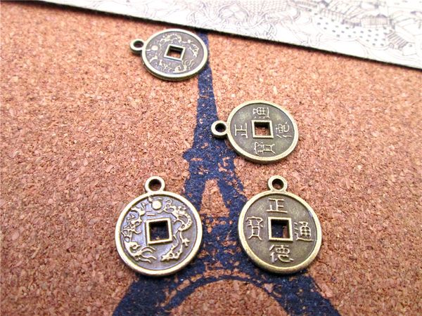 

75pcs--17*14mm antique bronze chinese ancient coins zheng tong lucky coins for wealth and health car pendant lucky charm, Bronze;silver