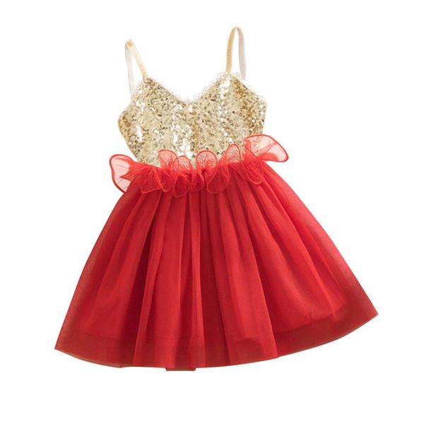 

new princess girls kids baby sequins wedding tulle tutu dress sundress toddler girl party dress ls4, Red;yellow