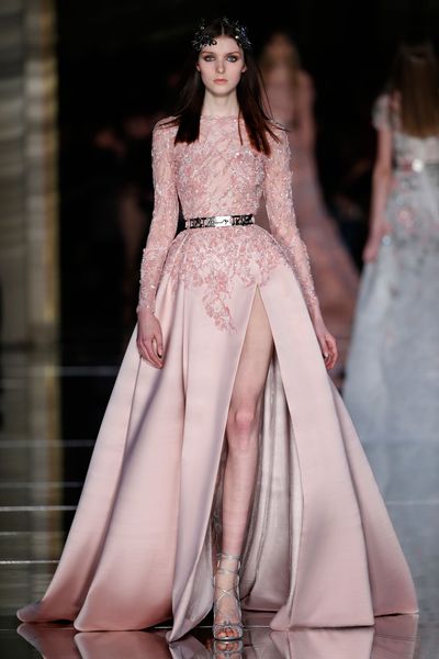 2022 Zuhair Murad vestidos de baile de longa moda pérola rosa laço applique frisado ilusão de mangas compridas sheer pescoço festa de festa de festa de festa