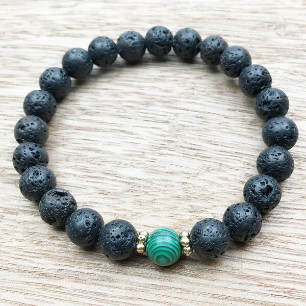 SN1004 Mala Perlen Yoga Armband Männer Lava Malachit Armband Erdig und Natur Mut Wohlbefinden Schmuck Großhandel