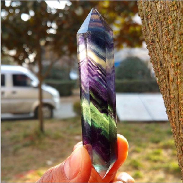 

natural beautiful colorful fluorite quartz crystal doulle double wand point healing, Black