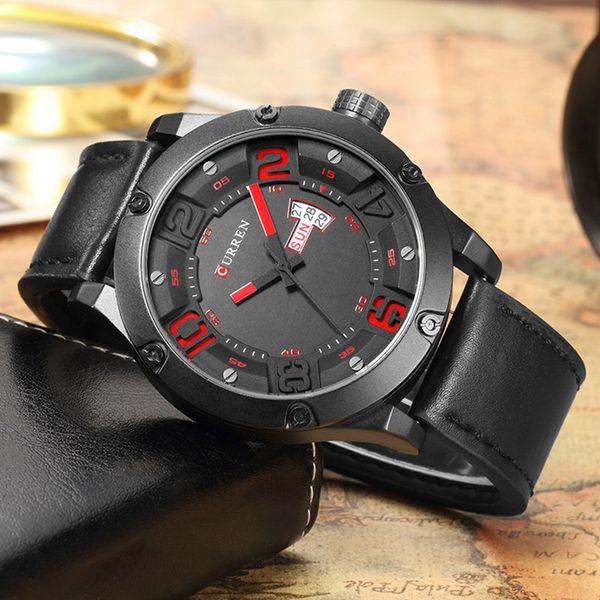 

strap 8251 watches leather curren quartz casual masculino watch watch men date relogio military wrist analog sports auto mens qvtuc, Slivery;brown