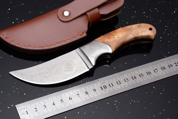 2018 Браунинг африканского носорога выживания прямой нож 440C 57HRC шаблон лезвия деревянной ручкой тактический кемпинг охота карманный нож кожаный чехол
