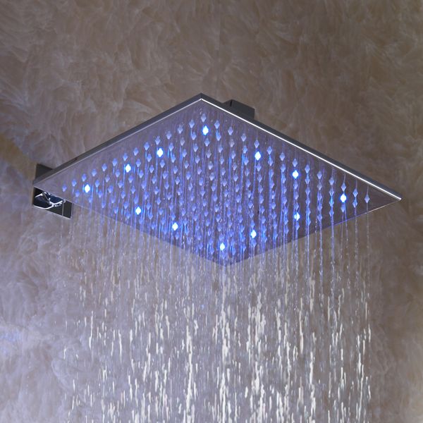 Soffione doccia a pioggia a LED quadrato cromato da 12 pollici (D003-2)