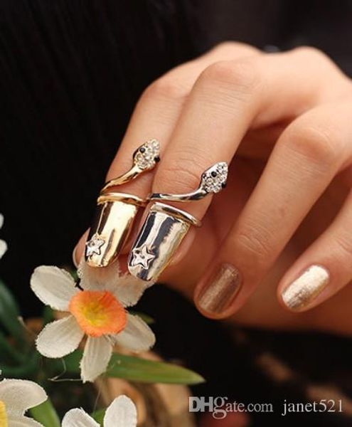 

womens snake nail amor golden and silver tone alloy protecting fingernail ring nail art finger rings nail charm