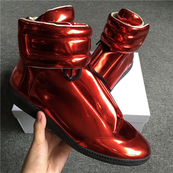 

limited version metallic red leather high sneakers real leather trainers sneakers shoes outdoor casual man shoes, Black