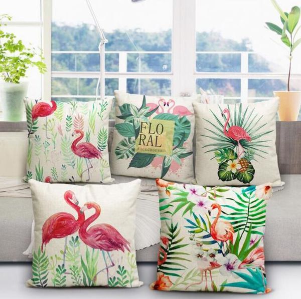 Bird Flamingo Pillow Case Cushion Covers Linen Cotton Throw