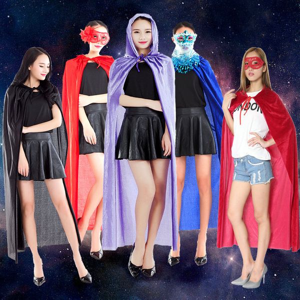 

150*100cm hooded velvet long cloak witch robe death cape halloween theme costume party vampire cape fast shipping, Black