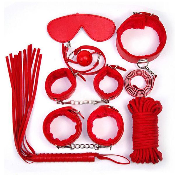 Commercio all'ingrosso 7Pcs / set Bondage Kit Set Fetish in pelle Giochi per adulti Giocattoli del sesso per coppie Prodotto del sesso per adulti Giocattoli erotici Manette