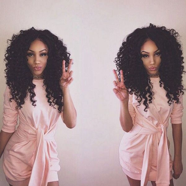 

fashion curly lace wig glueless heat resistant synthetic lace front wig 150%2#1b# dark brown color for black women flat iron
