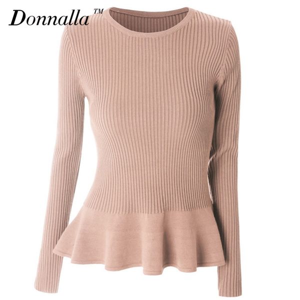 

wholesale- donnalla women sweater autumn spring ladies long sleeve o-neck ruffles knitted sweaters womens slim pullovers 9 colors, White;black