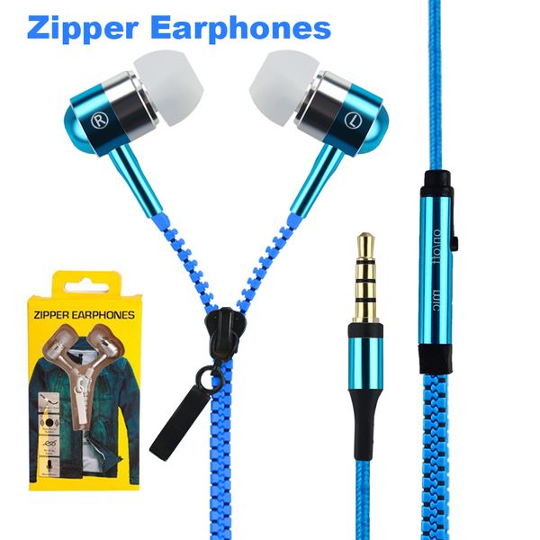 zip in-ear 3.5mm earphone with mic metal buds zipper headset headphone for mp3 iphone 6 plus ipod samsung htc with retail box