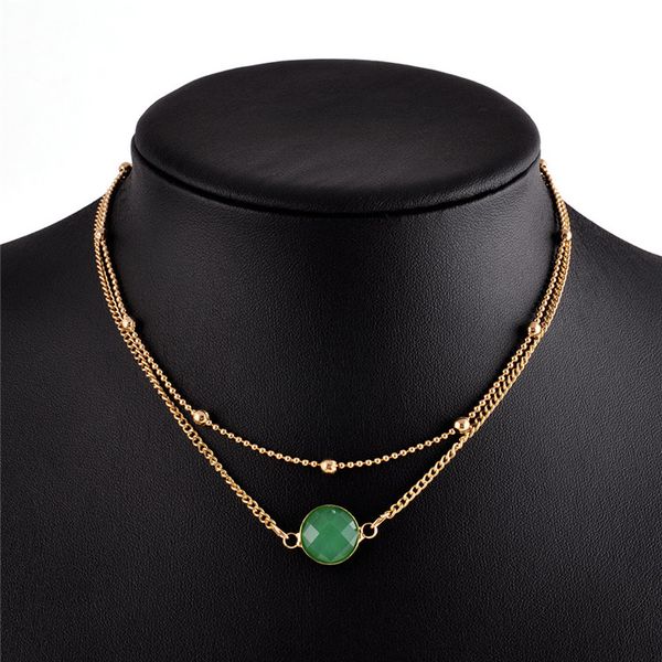 

2017 bohemia crystal double layer beach wedding choker necklaces beads gothic tattoo necklace jewelry collier chain jewelry for women, Golden;silver