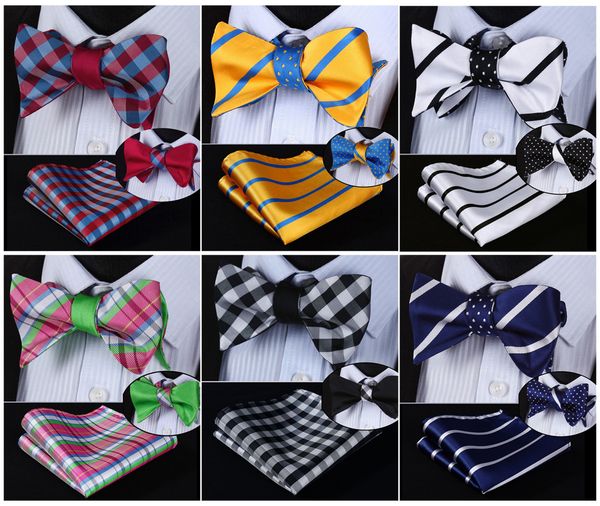 

check striped 100%silk double sided woven men butterfly self bow tie bowtie pocket square handkerchief hanky suit set #ru1, Blue;purple