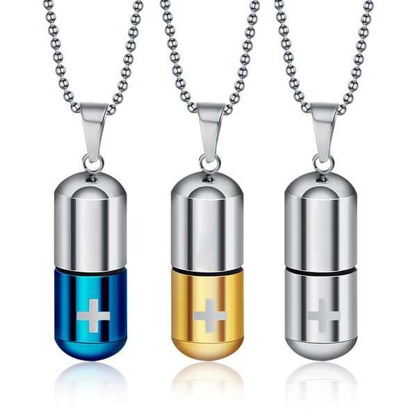 

stainless steel cremation perfume bottle ash capsule lockets pendant urn pill necklace memorial keepsake for men women openable jewelry, Silver