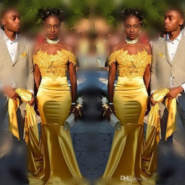 

gold lace appliques off shoulder prom dresses 2k17 mermaid sweep train evening gowns south african cocktail formal party dress vestidos, Black