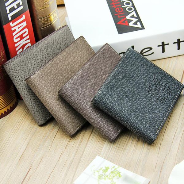 New Vintage PU Mens Wallets Fine Gold Grey PU Leather Credit Card Cool Tri Fold Wallet for men Designer Men Wallet