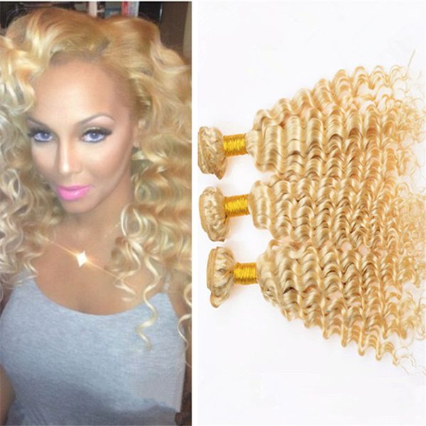 9a Peruvian Deep Wave Blonde Human Hair Weaves 613 Platinum
