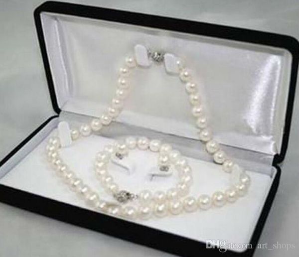 

8-9mm natural white akoya cultured pearl bracelet necklace earrings jewelry set, Black