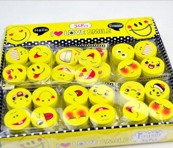 

eco-friendly 2.5cm smile face erasers rubber for pencil kids funny cute stationery novelty eraser office school supplies 120pcs=1 box
