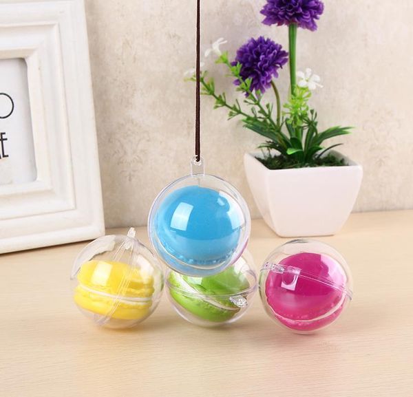 5 cm Çapı Macaron Topu Plastik Hollow Topu Dekoratif Şeffaf şeffaf Macaron kutusu plastik kek Top Kutusu ile asılı delik