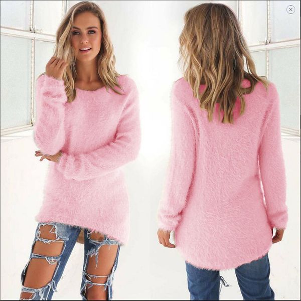

wholesale-cozy women fashion autumn winter warm mohair o-neck women pullover long sleeve casual loose sweater knitted, White;black