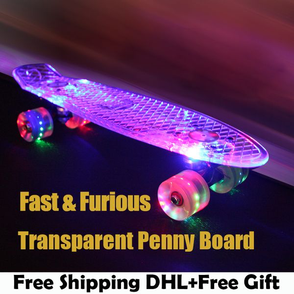 

wholesale- green transparent peny board skateboard complete retro cruiser mini longboard skate fish long board skate wheel pnny board 22