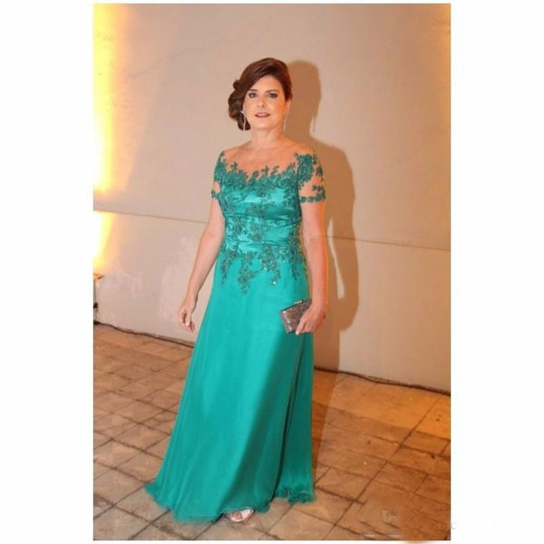 

Green Mother of the Bride Dresses for Weddings Scoop Lace Crystal Pleat Plus Size Mother off The Groom wedding guest Evening Gowns Wear