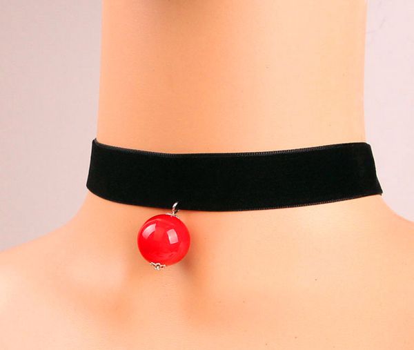 

europe united states new retro fashion black velvet lace women necklace acrylic red pearl collarbone jewelry, Golden;silver
